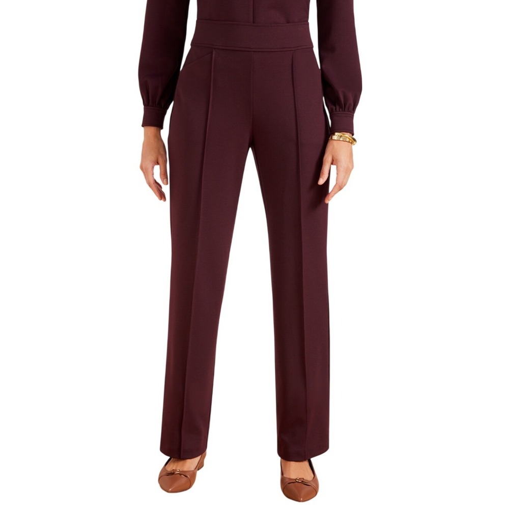 NWT Talbots Womens Passport Ponte Pintuck Straight Leg Pants Burgundy Size XS